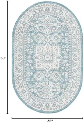 Rugs.com - Outdoor Aztec Rug – 3' 1 x 5' 3 Oval Aqua Indoor/Outdoor Rug – Flatweave Washable Area Rug for Patios, Decks, and Porches - Image 2