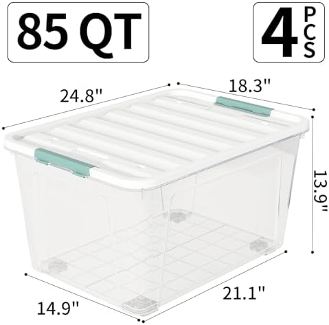 85-Quart Wheeled Latching Storage Box, 4-Pack Large Stackable Bin - Image 2
