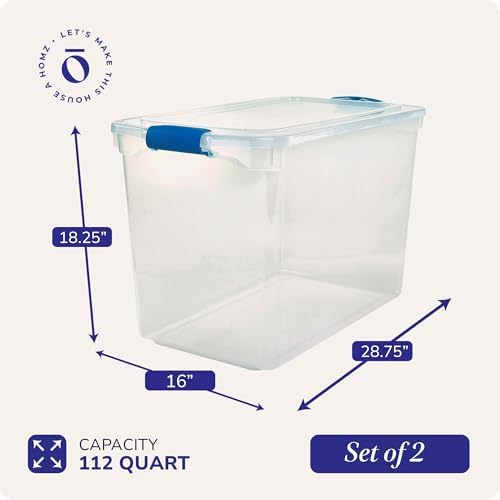 HOMZ Clear Plastic Storage Bins w/Latching Lid, 112 Qt, Blue Latch, 2 Pack - Image 4