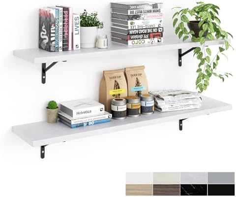 Kaboon 45 inch Long 10 inch Deep Floating Shelves for Wall Set of 2, Large Open Shelves Wall Mounted, Space Saving Home and Commercial Use, White Rock by Kaboon