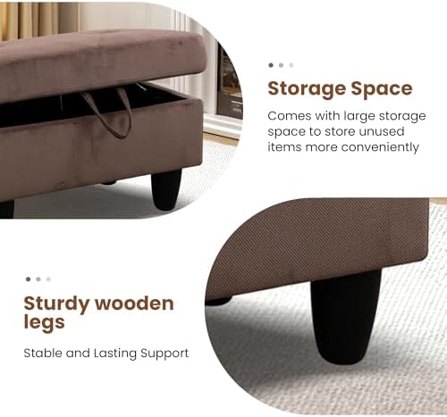 28.5'' Ottoman with Storage, Linen Ottoman Foot Rest for Living Room Upholstered Footstool, Perfect Storage Ottoman Bench Bag Floor Chair for Bedroom or Entryway, Brown - Image 5
