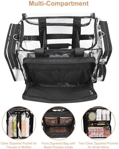 Relavel Clear Makeup Bag with 2 Clear Pouches, Extra Large Makeup Artist Kit Set, Cosmetic Storage Organizer Hair Stylist Traveling Bag, Transparent Tote Duffle Beach Toiletry Bag with Shoulder Strap - Image 5