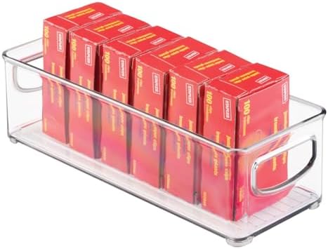 mDesign Small Plastic Office Storage Container Bins with Handles for Organization in Filing Cabinet, Closet Shelf, or Desk Drawers, Organizer for Notes, Pens, Pencils, Ligne Collection, 6 Pack - Clear - Image 6