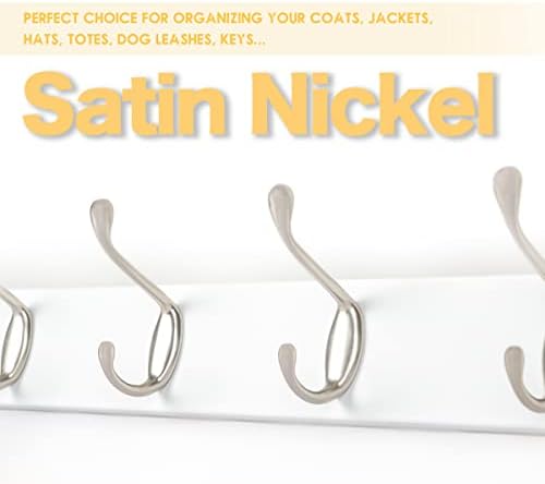 Wall Mounted Coat Rack 24 Inches with 6 Hooks - 2 Pack, Wall Coat Hooks Wall Hat Hanger, Satin Nickel & White - Image 2