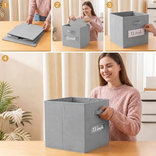 Storage Bins,13 Inch Cube Storage Bin with Labels,6pcs,Light Grey - Image 5