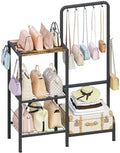 Floor-Standing 3-Tier Purse Organizer, High-Capacity Bag Holder with 8 Hooks, Multi-Functional Purse Rack for Various Bags, Handbag Display Stand Shelf for Closet, Bedroom, Entryway, Black by Whoonba
