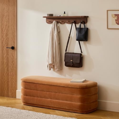 Lewtemi Wall Mount Coat Rack with Shelf 24.5" Scalloped Walnut with 6 Hooks - Image 5
