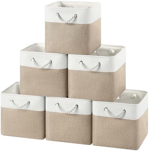 12x12 Inch Fabric Cube Storage Bins with Cotton Rope Handle 6-Pack by HUZNXVY