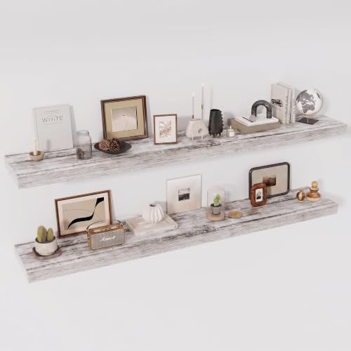 Acovy 72 Inch Floating Shelves, 12" Deep Floating Shelf Wall Mounted, 72" Wall Shelves, Rustic Deep Bookshelf, Extra Deeper & Thicker Display Shelves for Bedroom, Living Room, Set of 2 by Acovy