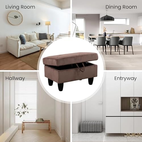 28.5'' Ottoman with Storage, Linen Ottoman Foot Rest for Living Room Upholstered Footstool, Perfect Storage Ottoman Bench Bag Floor Chair for Bedroom or Entryway, Brown - Image 4