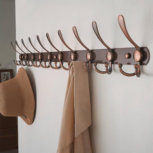 Dseap Coat Rack Wall Mount - 38” Long 10-Tri-Hooks Heavy Duty Coat Hanger Rail Wall Hooks for Hanging Coats Hats Clothing Clothes Purse Mudroom Entryway, Antique Copper - Image 4