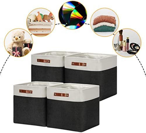 DULLEMELO Storage Baskets, 13 Inch Cube Storage Bins for Shelves Closet Storage, Foldable Linen Closet Organizers Storage Baskets for Closet Storage (4 Pack - 13" White&Black) - Image 4