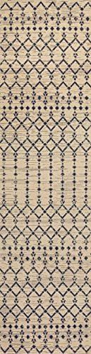 Eyely Moroccan Woven Runner Rug 2X10 Beige/Navy, Indoor Outdoor Rug - Image 3