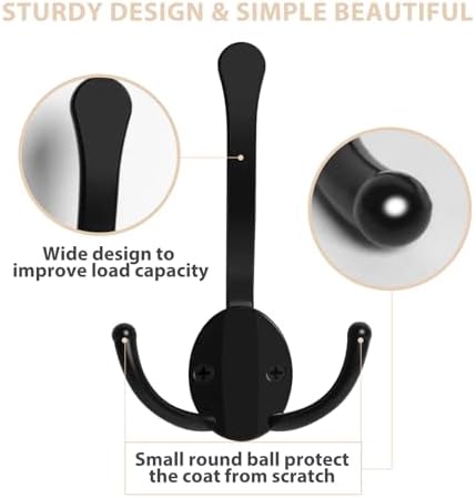 Homanu 40 Pack Coat Hooks Heavy Duty, Metal Three Prongs Large Coat Hooks Wall Mounted with 80 Screws, No Rust Black Rustic Wall Hooks for Hanging Towel, Coat, Scarf, Bag, Hat, Cup, Key - Image 4