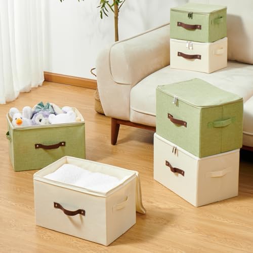 4PCS Storage Bins with Zipper Lids Decorative Lidded Basket Box - Image 6