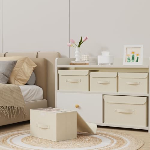 Cloth Storage Baskets with Handles,Beige 10.2x7.9x6.7in,5 Pack - Image 3