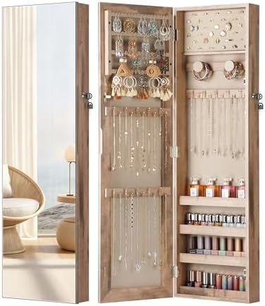 Nicetree Mirror Jewelry Cabinet, Full Length Mirror, Wall Mounted, Oak by Nicetree
