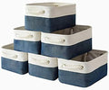 Storage Basket for Organizing - 12x8x5.2 inch Small 6 Pack Fabric Storage Bin Collapsible Baskets for Shelves with Rope, Storage Box for Cloth Decorative Laundry Canvas(White & Blue) by Sacyic
