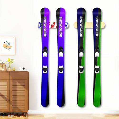 Wooden Ski & Snowboard Wall Mount Horizontal, Skateboard Wall Rack with Screws, Snowboard Display Stand, Indoor Snowboard Storage for Room, Garage (2, wood) - Image 3