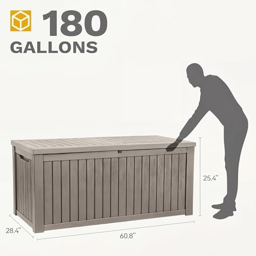 DWVO 180 Gallon XL Deck Box with Divider & Lockable Lid, Waterproof Resin Outdoor Storage for Patio, Garden, Poolside, Cushions, Supplies & Sports Gear, Light Brown - Image 7