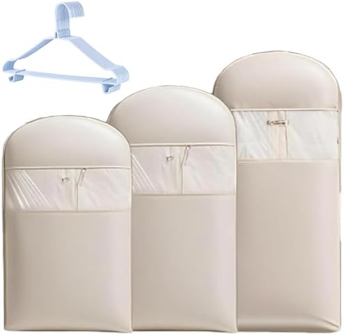 Space Saving Hanging Garment Bag with Self Compression Zipper, Space Saver Closet Organizers, Prevent Dust, No Taste, Space Saving Hanging Protector for Down Coat (Beige, 3 sizes) by Unknown