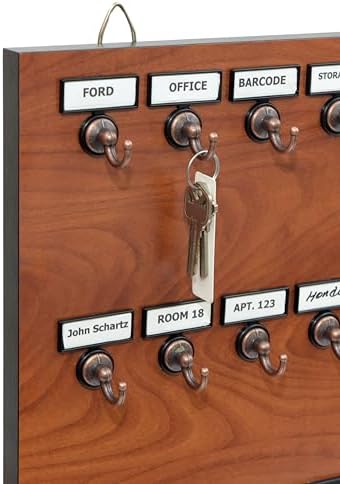 Key Hook, Key Rack #35MCN, 35 Extra Space Bolted Metal Hooks with Customize Name Plate, (35 Sets of Tag & Ring Included) - Made in USA (Wild Cherry) - Image 2