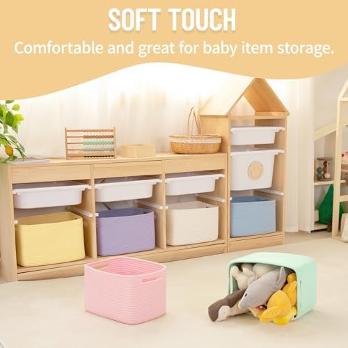 4 Pack Storage Baskets for Organizing Toys, Towels, and Clothes, Woven Basket for Shelves, Sturdy Nursery Cube Bins for Storage, 13''L x9''W x7.8''H, Blue - Image 2