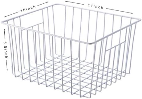Freezer Basket Organizer, Refrigerator Metal Wire Storage Divider, Household Container Bins with Handles for Kitchen, Pantry, Cabinet, Closets - Pearl White (6, 11in x 10in x 5.5in) - Image 2