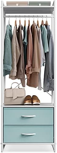 Sorbus Tall Clothing Rack with Drawers, Wood Top (Aqua) by Sorbus