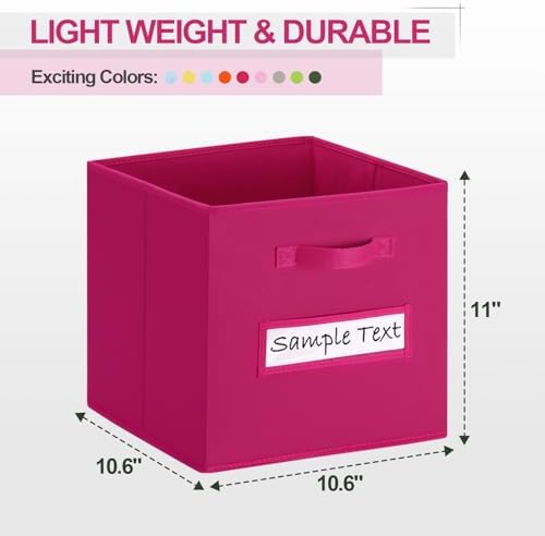 11x11 storage cube bins (Set of 10) Foldable Fabric storage cubes with 10 Labels Window Cards & a Pen,11 inch cube storage bin,Closet Organizers for Shelves,Cubby Organizer Boxes,Dark pink - Image 2