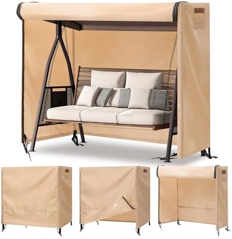 Outdoor Swing Covers for Patio Swing 3 Seater, 87" L x 49" D x 67" H, 3 Seat Cover Waterproof, Porch Patio Canopy Cover, Windproof UV Resistant All Weather Protector - Beige - Image 6