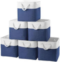 Fabric Storage Cubes 13 x 13, Collapsible Storage Bins for Shelf Baskets, Cube Storage Organizer White Navy Bins with Cotton Handles,Foldable Storage Bin box,Cube Storage Bin 6 Pack by BOFUGA