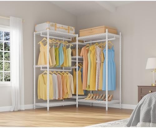VIPEK L6 Heavy Duty Clothes Rack L Shape Clothing Rack 5-Tier Wire Garment Rack Freestanding Closet with 7 Adjustable Shelves & 4 Hanging Rods, 42.1" L x 42.1" W x 76.4" H, Max Load 850LBS, White - Image 2