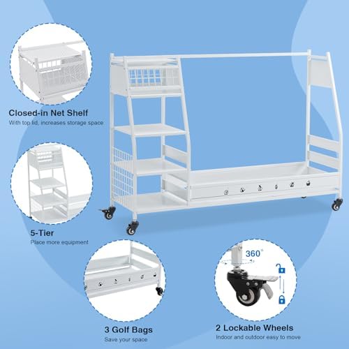 Lauren&Harold Golf Bag Organizer Garage Storage, Golf Storage Rack Stand Fits 2 Golf Bags, Golf Clubs and Other Golfing Equipment Accessories, Golf Organizer for Garage, Club, Shed, Basement - Image 4