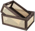 Rattan Wooden Storage Basket with Handle, Brown Set of 2 by HODAKJUE