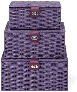 ARPAN Set of 3 Resin Woven Utility Storage Basket Box With Lid & Lock (Purple) - Image 6