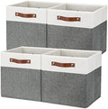 Temary Storage Cubes 12x12 Fabric Cube Storage Bins Foldable Storage Baskets with Handles, Decorative Storage Boxes for Organizing, Home, Office, Nursery, Shelf, Closet (White & Grey, 12 x 12 x 12) by TEMARY