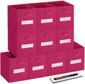 11x11 storage cube bins (Set of 10) Foldable Fabric storage cubes with 10 Labels Window Cards & a Pen,11 inch cube storage bin,Closet Organizers for Shelves,Cubby Organizer Boxes,Dark pink by Artsdi