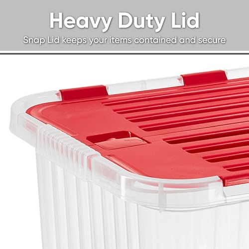 Superio Red Storage Box with Red Hinged Lids, Plastic Container Bins for Organizing with Attached Lid, Stackable Crates, BPA Free, Organizers for Home and Office, 53Quart (20.25"x14"x14.6") - Image 3