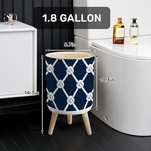 Trash Can with Lid Seamless nautical rope Endless navy white loop ornament Marine Carrick Small Garbage Can with Legs Waste Bin Press Cover Wastebasket for Kitchen Bathroom Living Room 7L/1.8 Gallon - Image 2