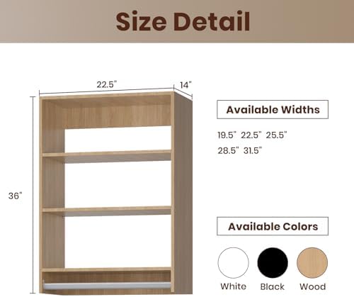 ROOMTEC 22.5" Medium Hanging Closet Unit, Modular Closet System with Hanging Rod, Wardrobe Organizer for Bedroom or Walk-in Closet, Wall Mounted, Customizable Clothes Storage Unit, Wood - Image 2