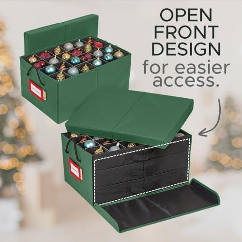 HOLDN’ STORAGE Christmas Ornament Storage Box with Dividers, Holds 72 Ornaments (3 Inch), Large Ball Storage Container with 3 Removable Trays, Durable and Portable - Green - Image 5