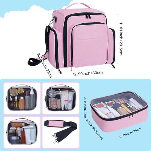 Large Makeup Bag Organizer with 3 Inner Removable Pouches,Pink - Image 2