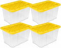 4-Pack 27Gal Clear Storage Bins with Lids, Heavy Stackable Totes, Yellow by Unknown