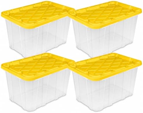 4-Pack 27Gal Clear Storage Bins with Lids, Heavy Stackable Totes, Yellow by Unknown