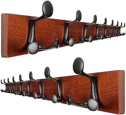SKOLOO 43-Inch Cherry Wood Coat Rack Wall Mount with 8 Triple Hooks - Ideal for Family Entrances, Classrooms, and Pet Supplies Storage - Perfect Coat Hooks for Wall, Pack of 2 by SKOLOO