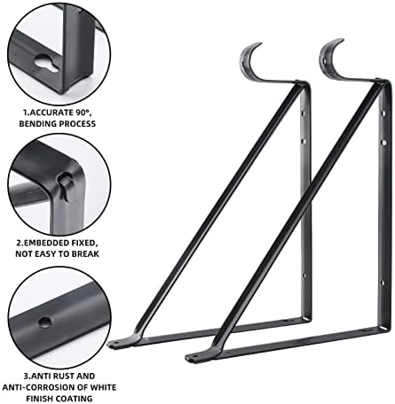 Closet Rod Brackets 11x9.5in, Closet Shelf Brackets 10 Pack, Black - Image 3