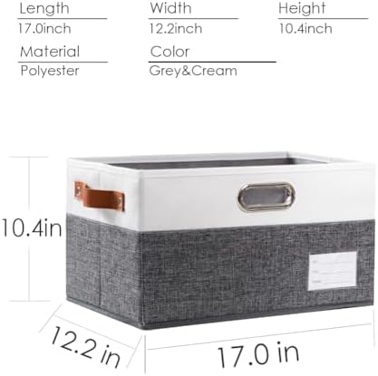 PRANDOM Larger Foldable Storage Bins with Handles [5-Pack] Fabric Collapsible Storage Boxes Baskets Cubes Containers with Handles for Closet Living Room Bedroom (Grey & White 17.3x12.2x10.4') - Image 3