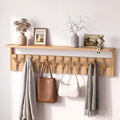 Wall Mounted Coat Rack with Shelf, 12 Flip-Down Hooks, Natural by Homeleafy