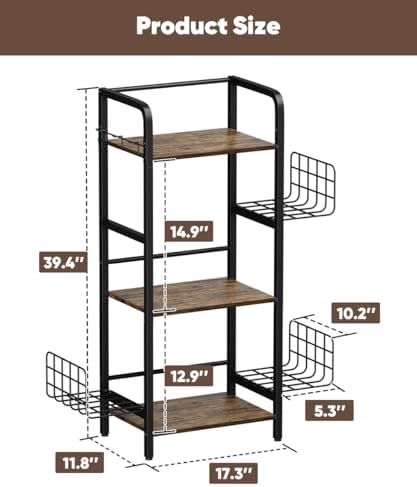 3-Tier Purse Organizer Rack, Iron & Wood Floor-Standing Bag Storage Holder with Adjustable Side Basket and Hook Handbag Organizers Display Stand Shelf for Closet, Bedroom, Entryway, Black - Image 2